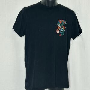 Ed Hardy Embroidered Dragon T-Shirt Black Size L Made USA